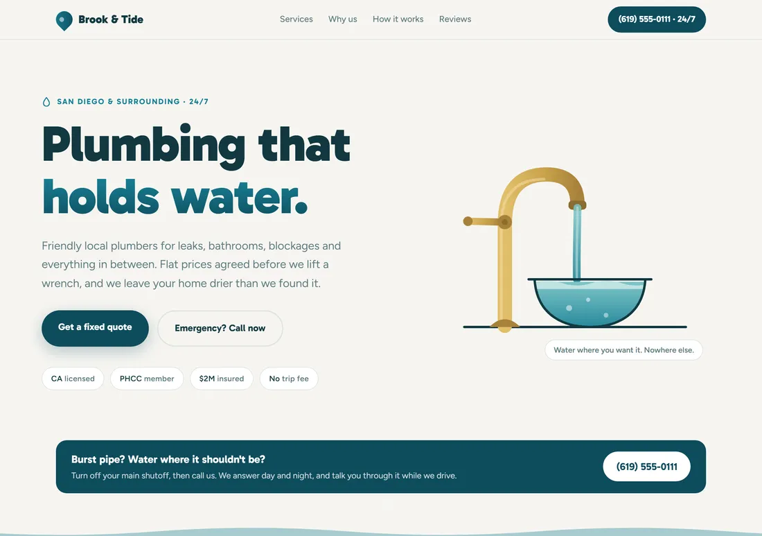 Brook & Tide Plumbing website, built by ProWebs