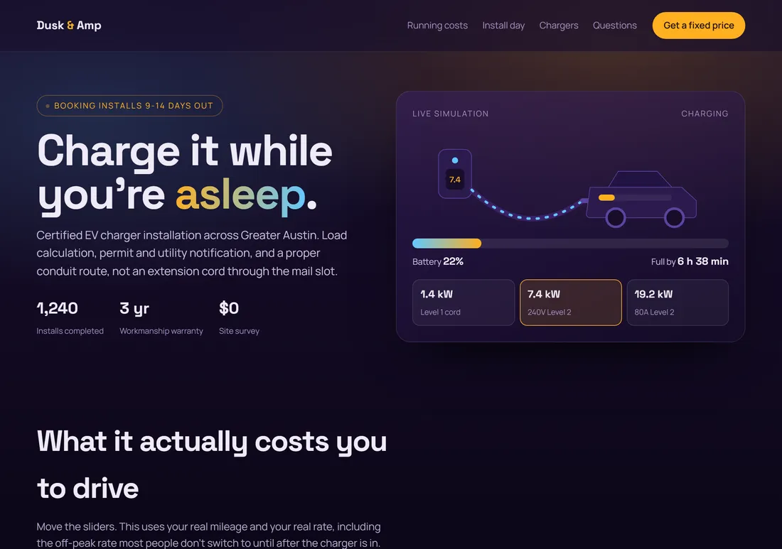 Dusk & Amp website, built by ProWebs