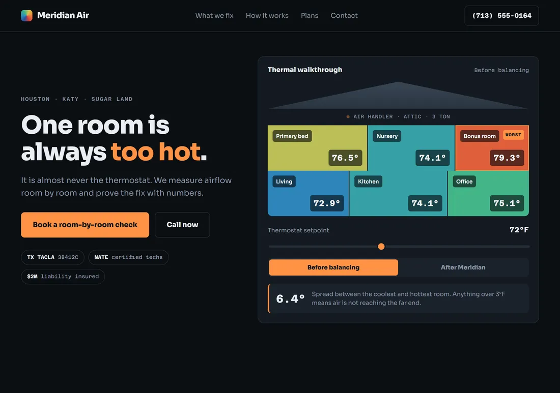 Meridian Air website, built by ProWebs