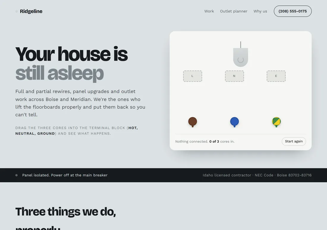 Ridgeline Electric website, built by ProWebs