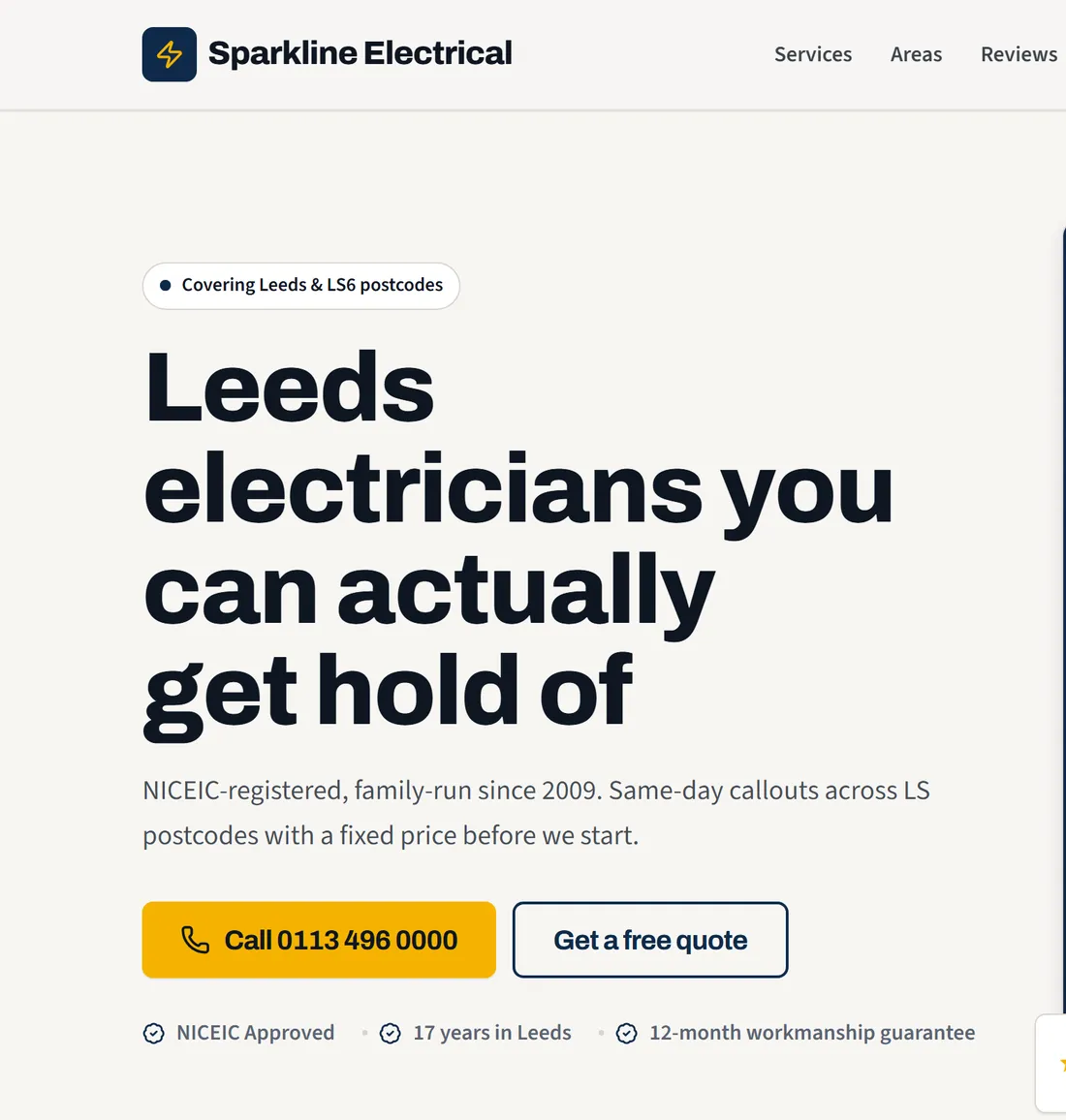 Sparkline Electrical website, built by ProWebs