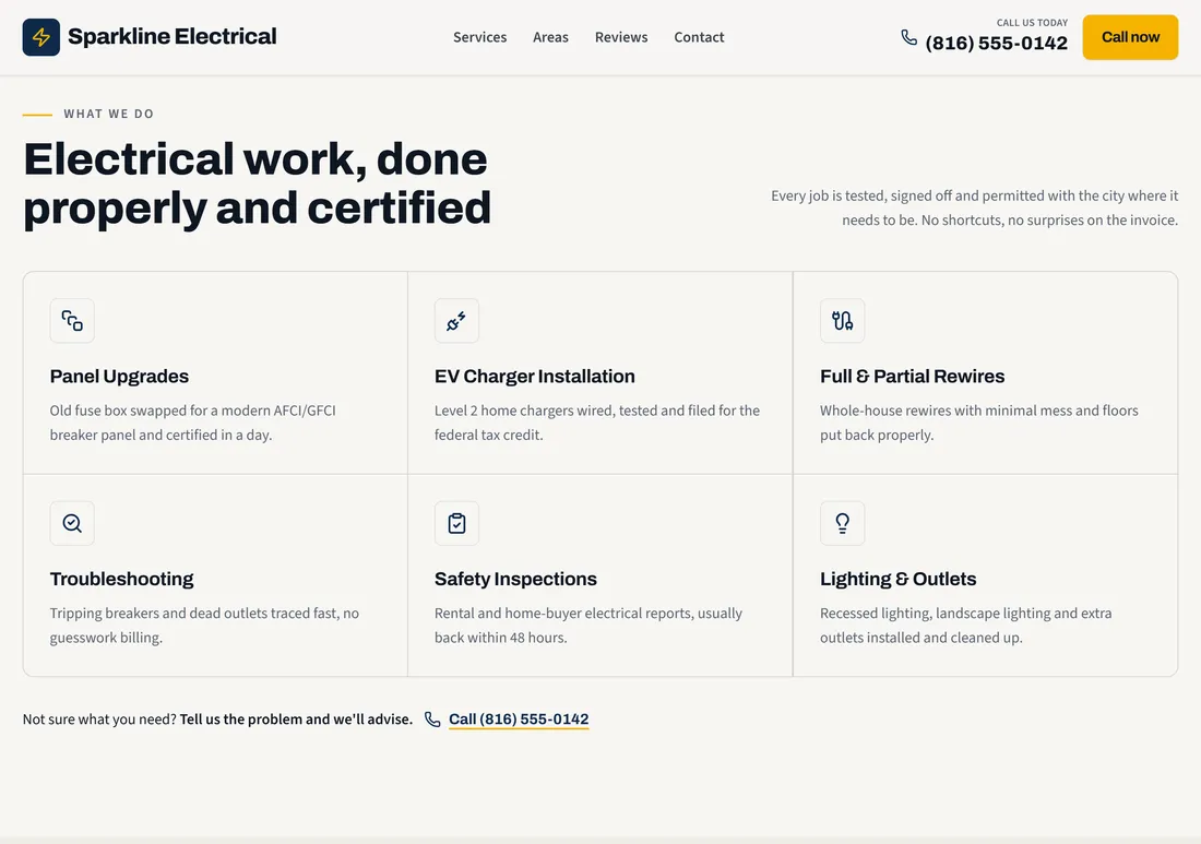 Sparkline Electrical website, built by ProWebs